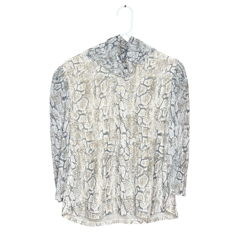 Live & Let Live Mock Neck Mesh Top Large Grey *creamSnakeskin Puff Sleeve Blouse